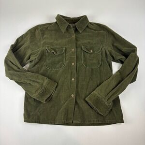Woman's Abercrombie And Fitch Large Corduroy Button Up Olive Green Distressing‎